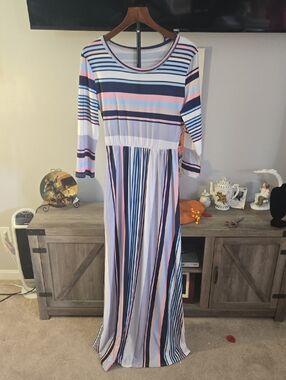 Striped Pink, Navy & White Maxi Dress - Women